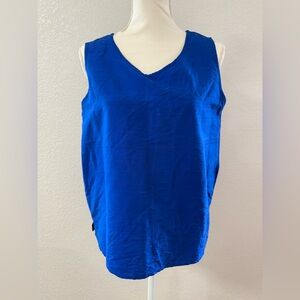 BLEU BAYON Women's Blue 100 % Silk V-Neck Sleeveless Basic Blouse Size L